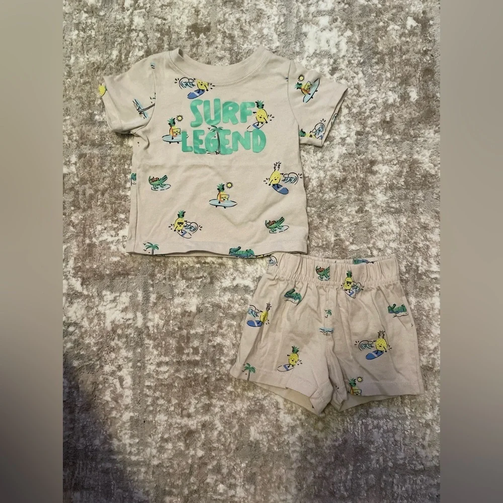 Garanimals Surf Legend Kids Matching Set - Cream and Green size 3/6M